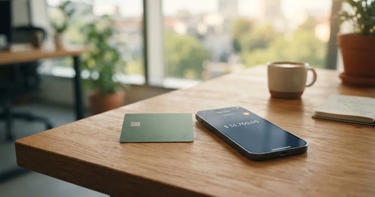 A payment card next to a phone with a crypto wallet app open