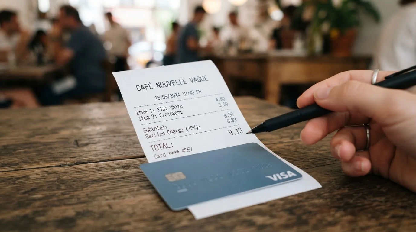 A receipt and a card on a café table