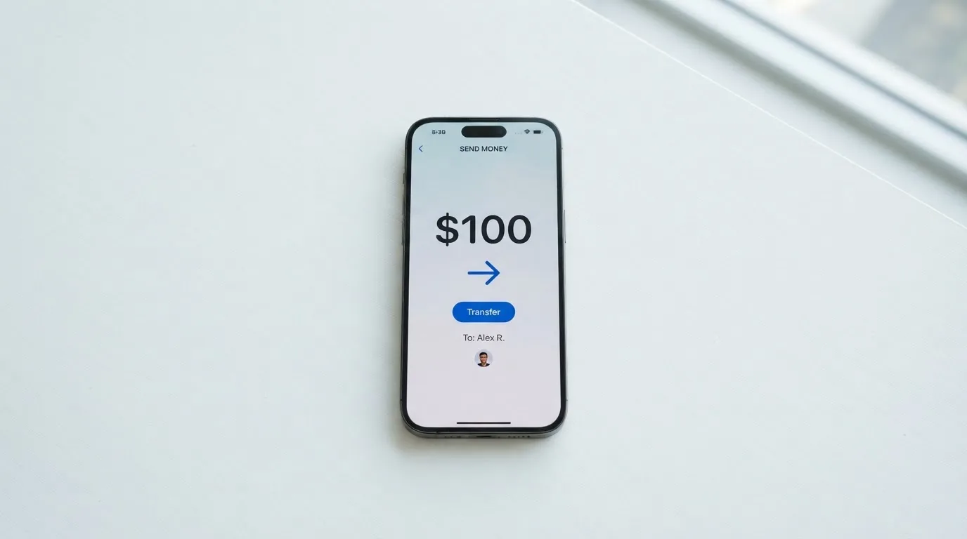 A phone showing a stablecoin transfer screen