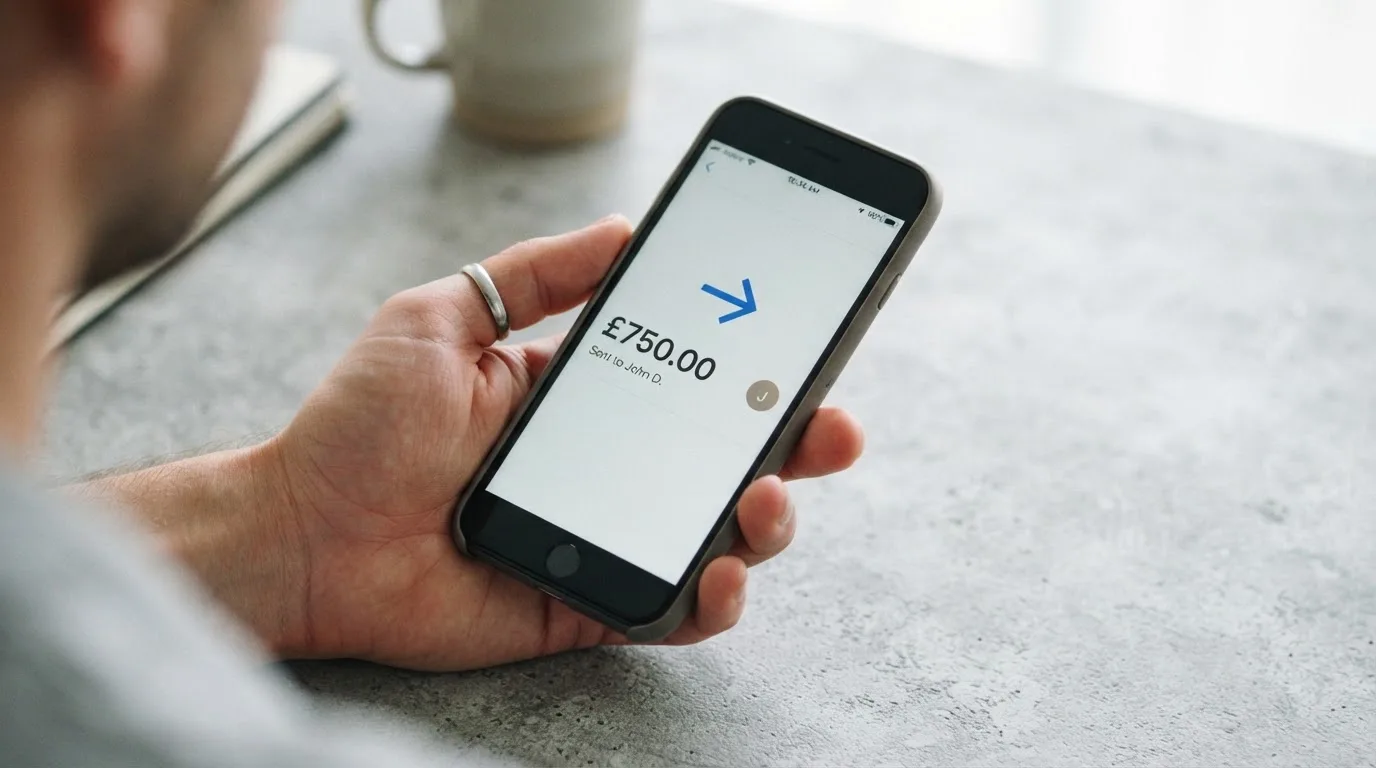 A phone showing a stablecoin transfer screen