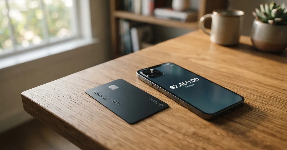 A payment card next to a phone with a crypto wallet app open