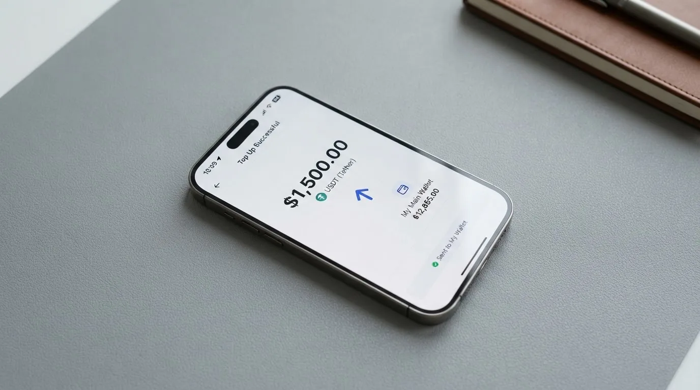 A phone showing a stablecoin transfer screen