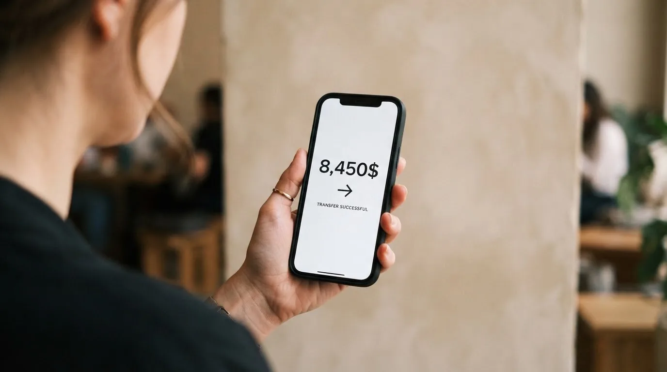 A phone showing a stablecoin transfer screen