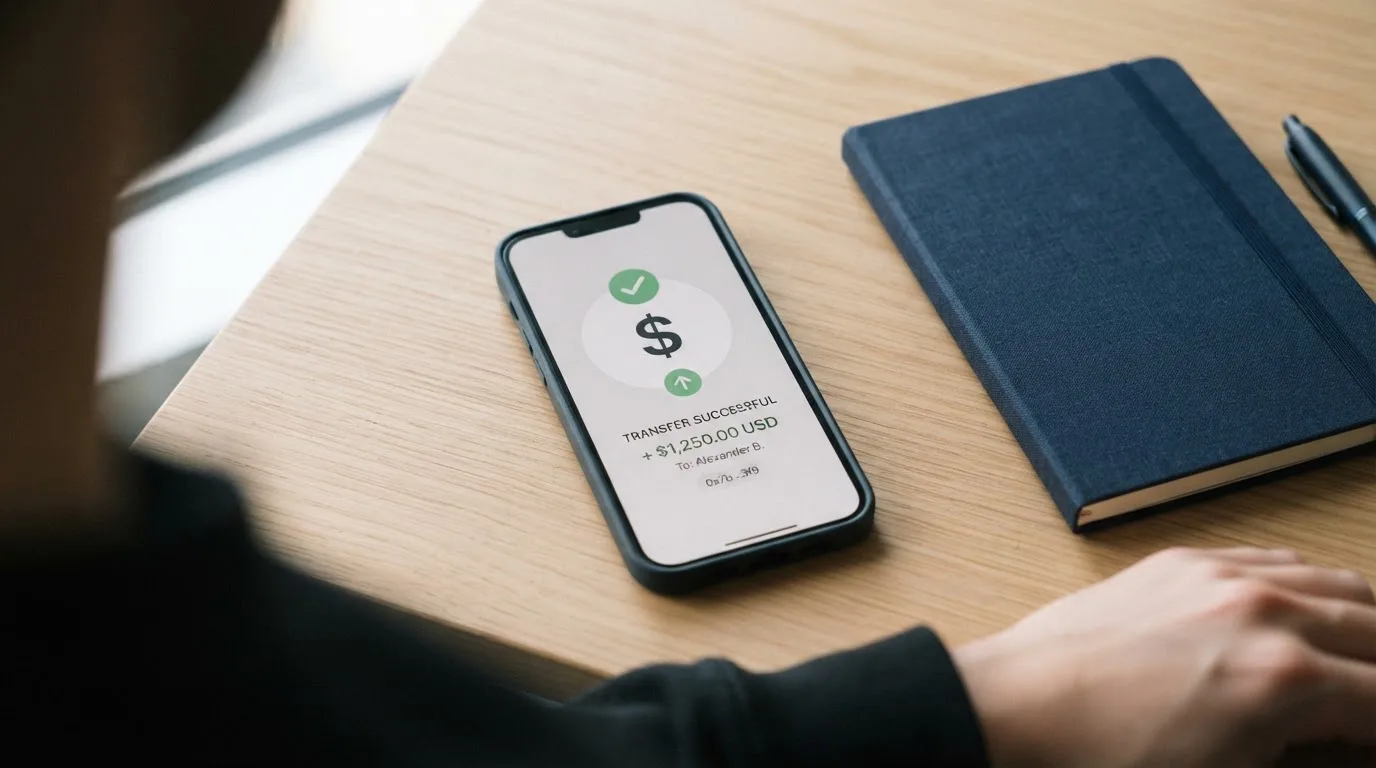 A phone showing a stablecoin transfer screen