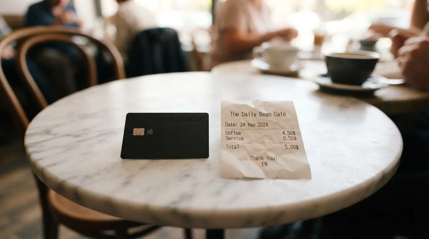 A receipt and a card on a café table