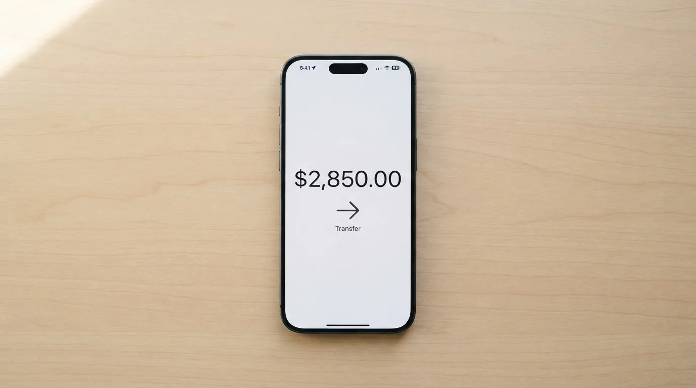 A phone showing a stablecoin transfer screen