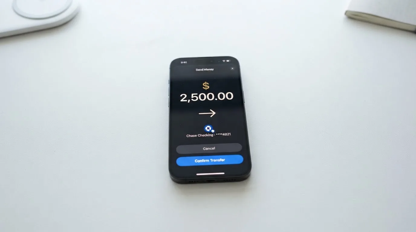 A phone showing a stablecoin transfer screen