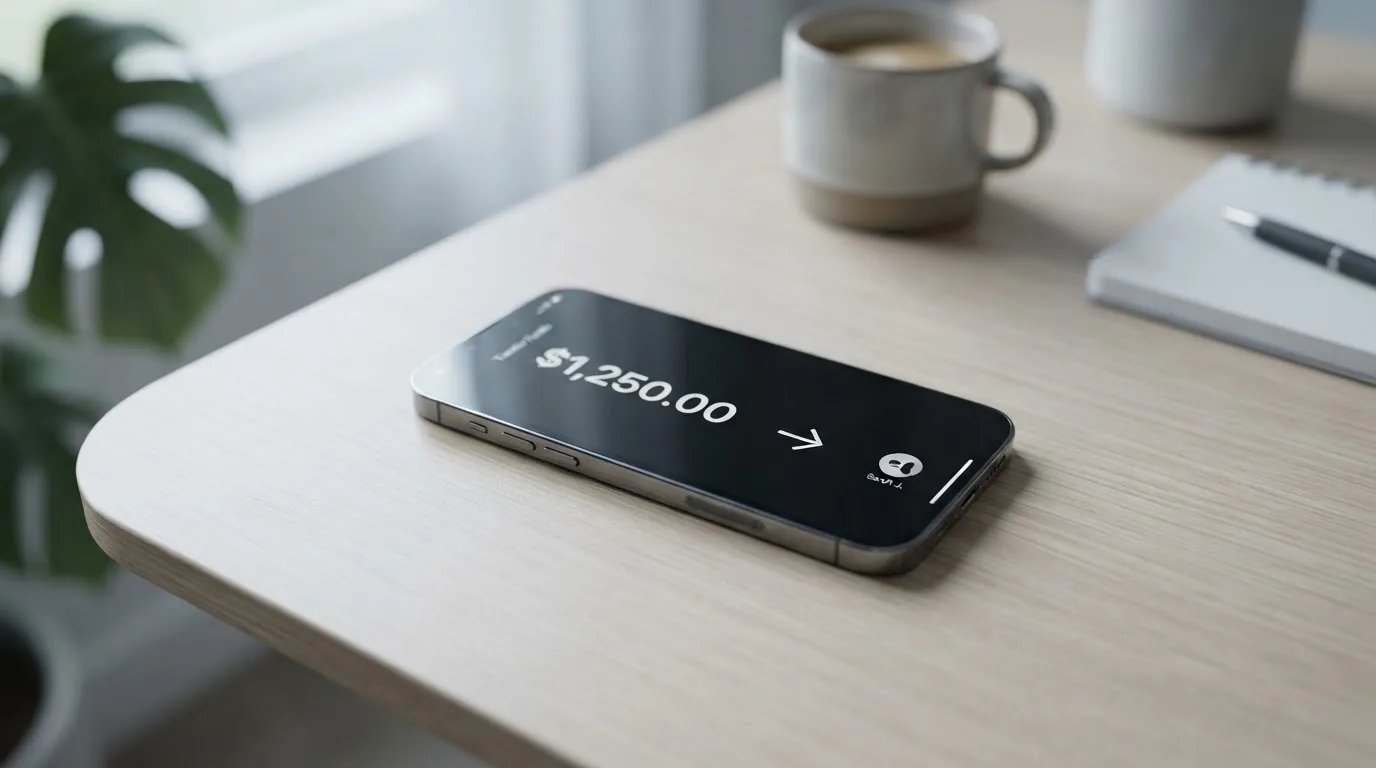 A phone showing a stablecoin transfer screen