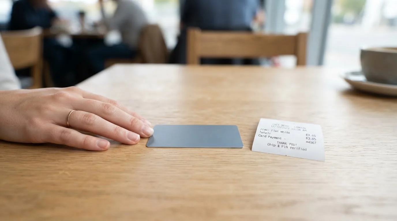 A receipt and a card on a café table