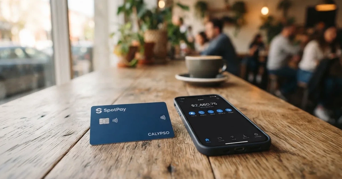 A payment card next to a phone with a crypto wallet app open