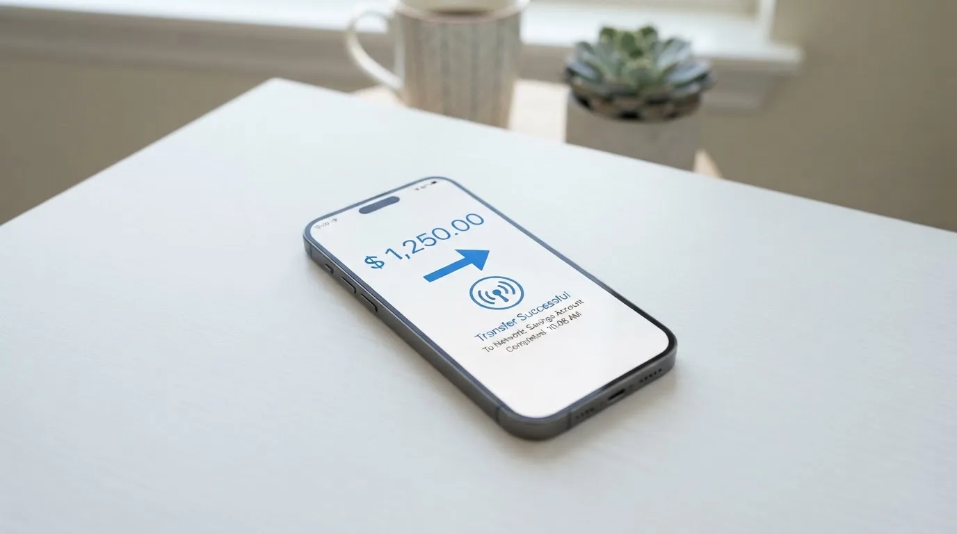 A phone showing a stablecoin transfer screen