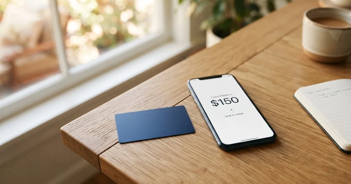 A payment card next to a phone with a crypto wallet app open