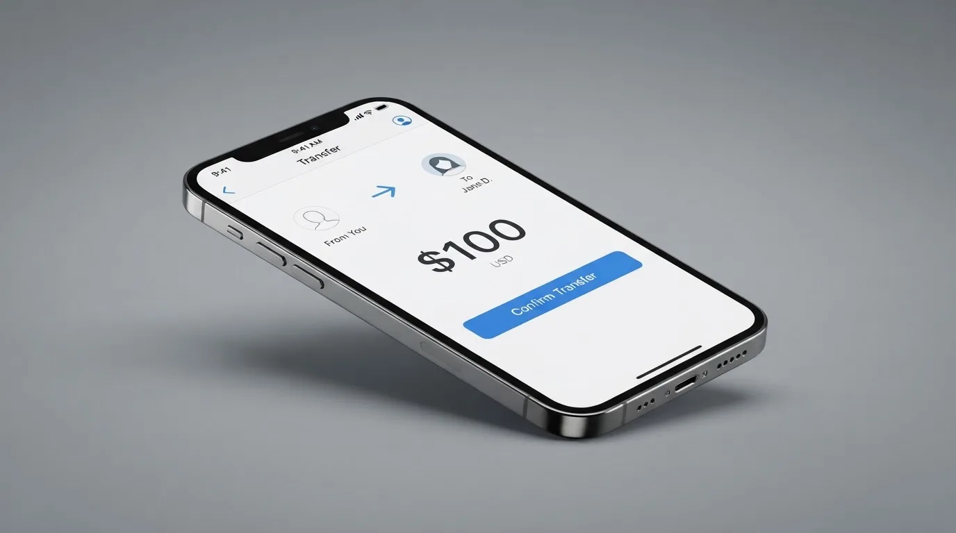 A phone showing a stablecoin transfer screen