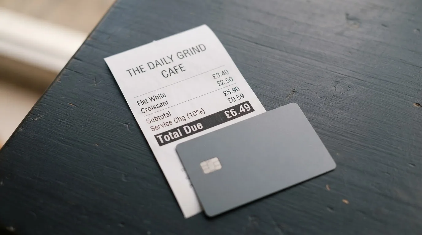 A receipt and a card on a café table