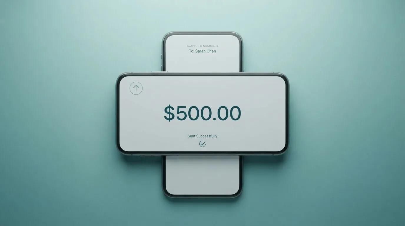 A phone showing a stablecoin transfer screen
