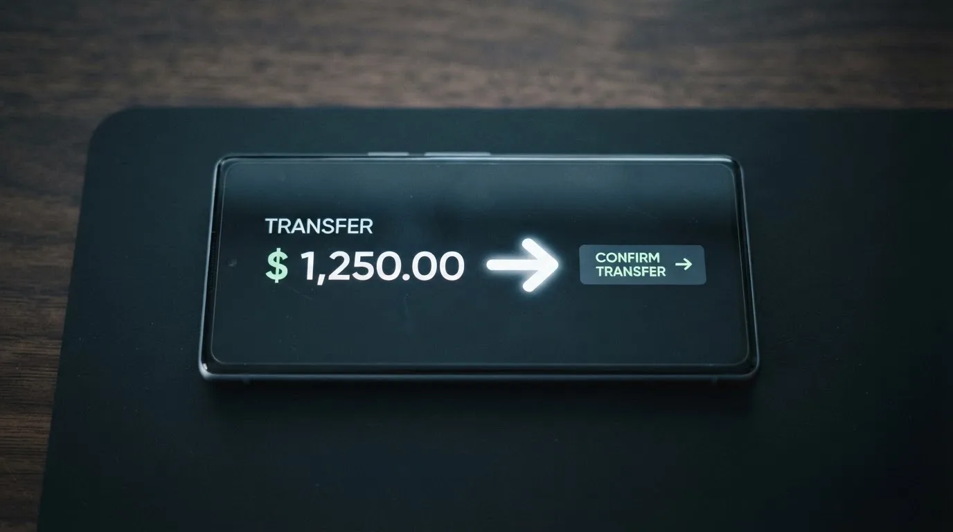 A phone showing a stablecoin transfer screen