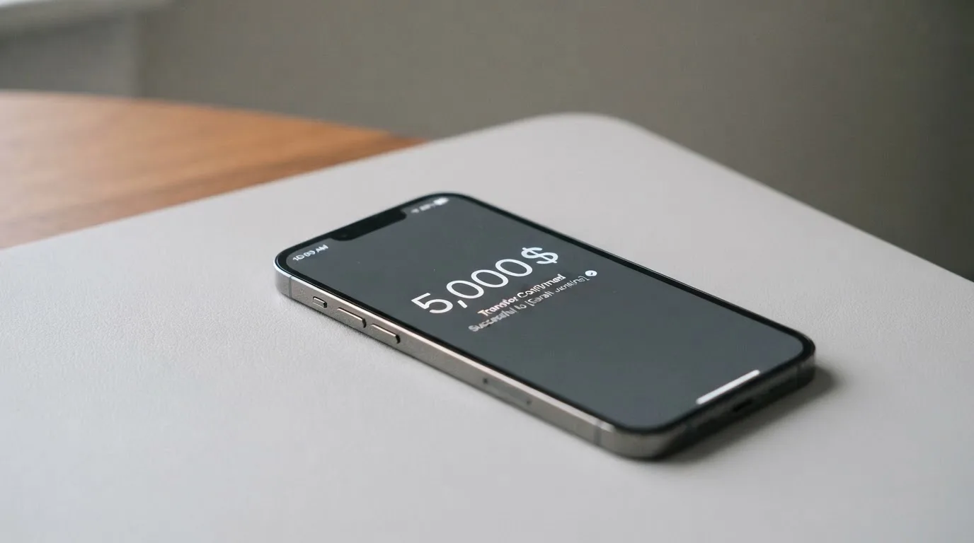 A phone showing a stablecoin transfer screen