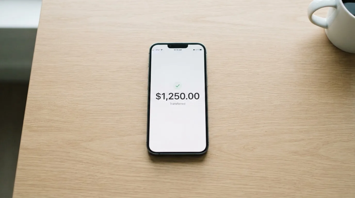 A phone showing a stablecoin transfer screen