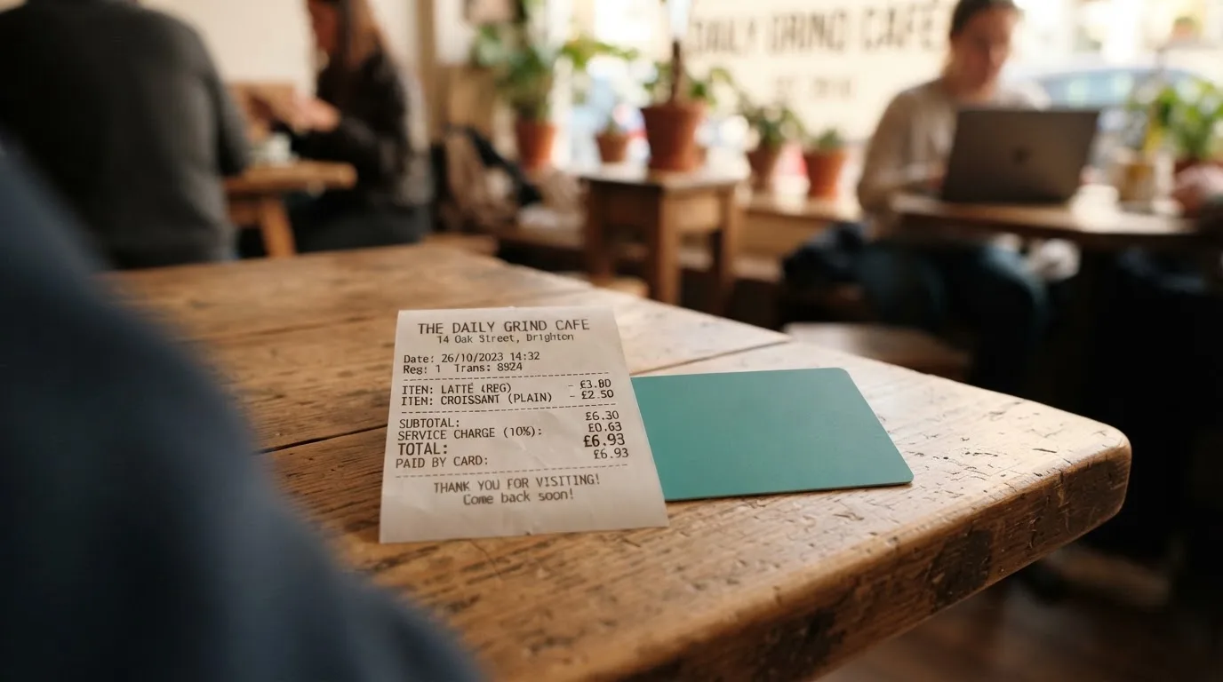 A receipt and a card on a café table