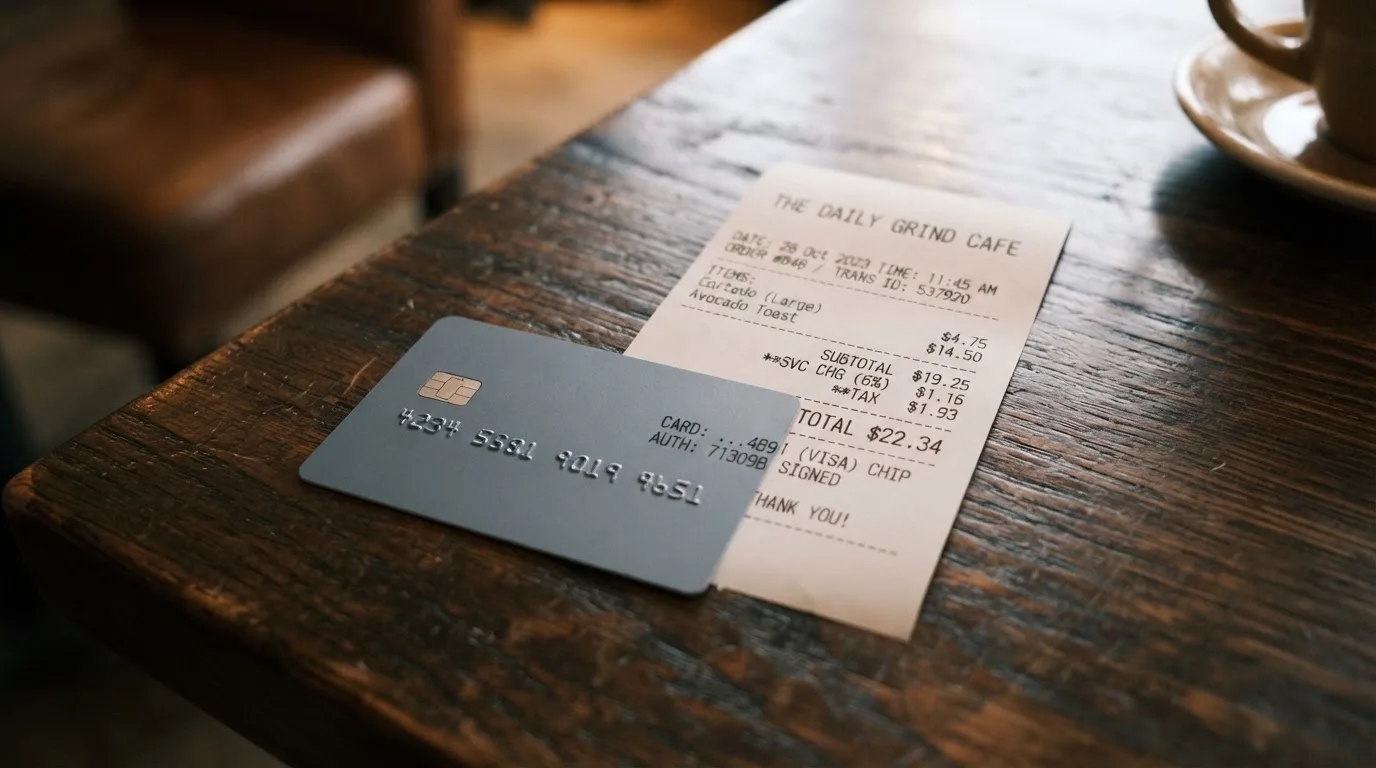A receipt and a card on a café table