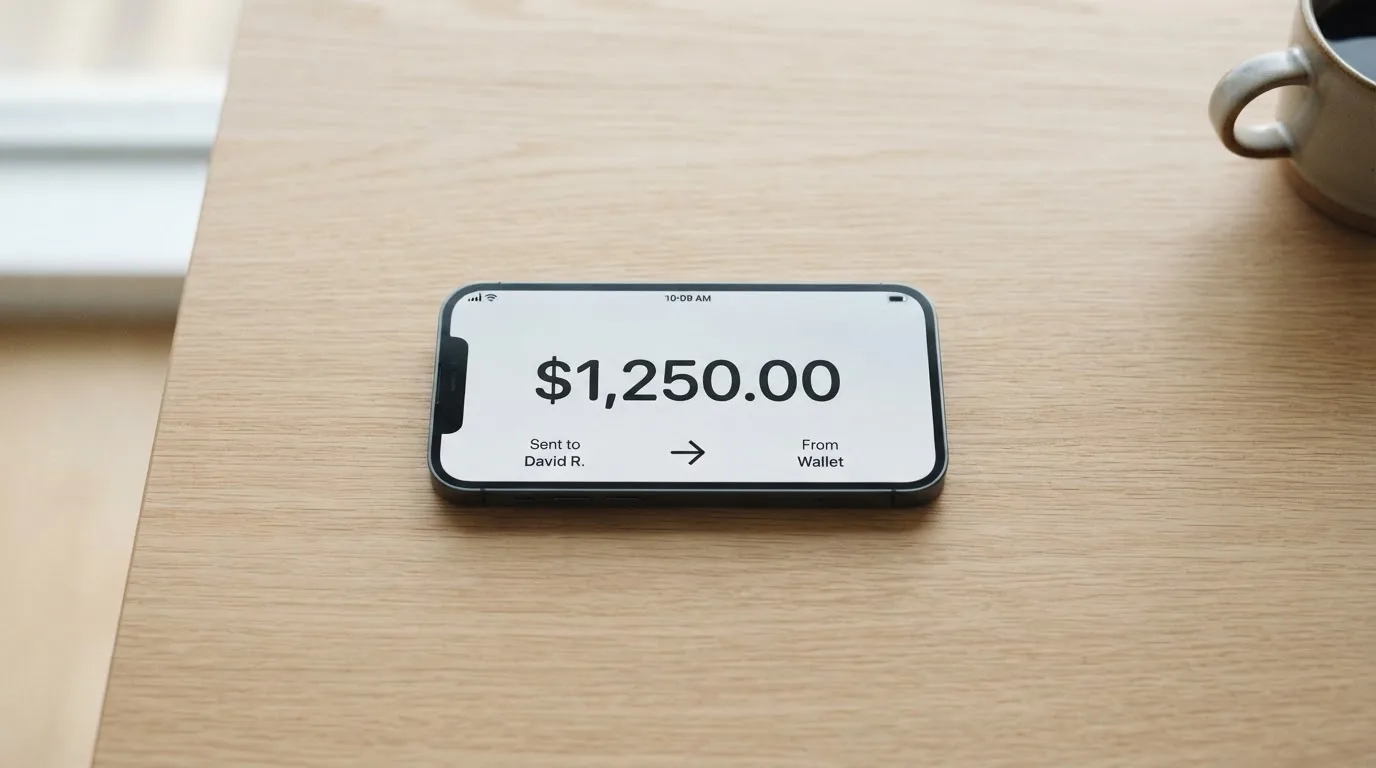 A phone showing a stablecoin transfer screen