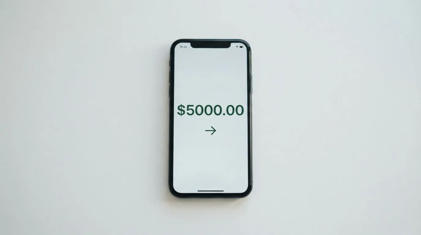 A phone showing a stablecoin transfer screen