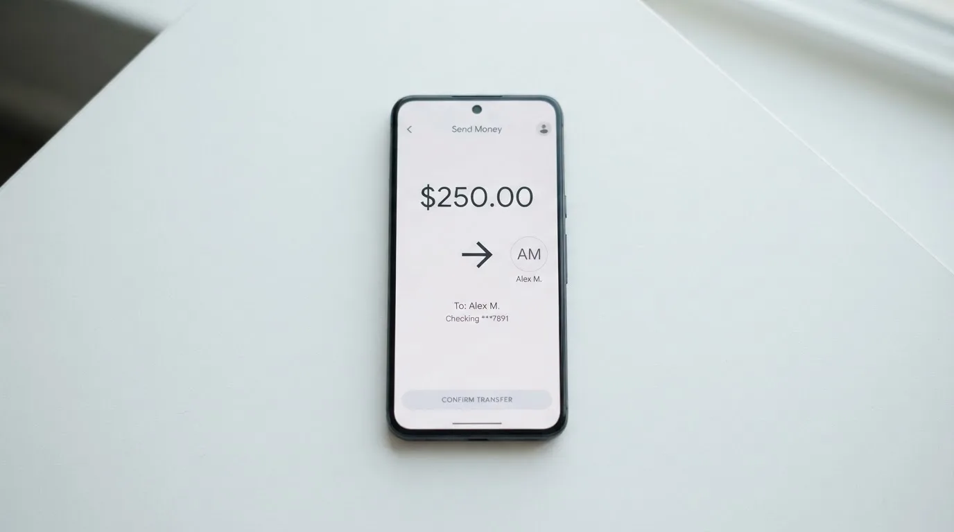 A phone showing a stablecoin transfer screen