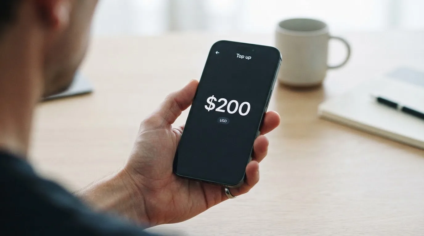 A phone showing a stablecoin transfer screen